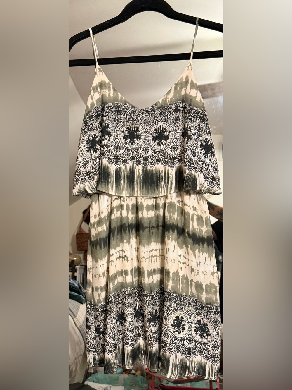 Pink Owl Apparel Green and Cream Mini Dress